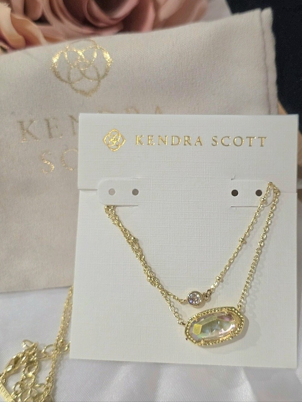Kendra Scott Gold Double Layer Necklace with Iridescent Stone